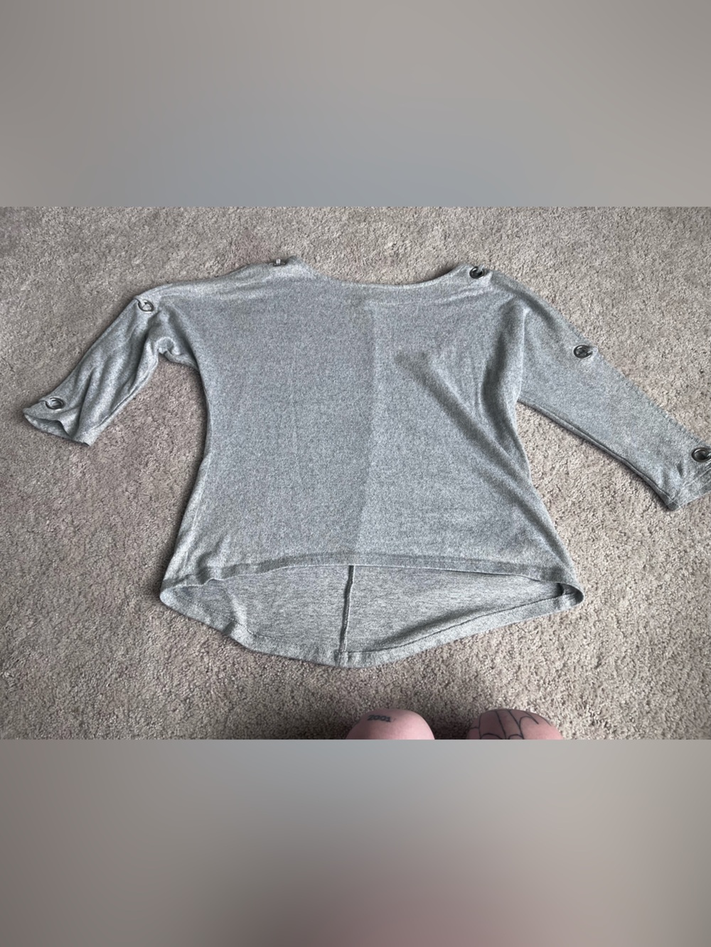 Cable & Gauge Light Gray Boatneck Knit Top with Button Accents